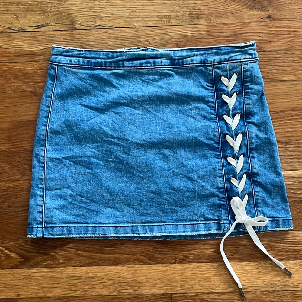 Lace Up Denim Skirt